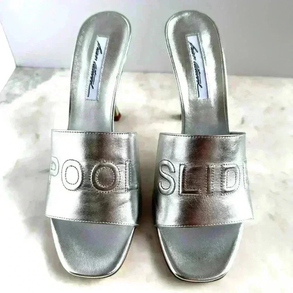 Brian AtwoodSilver Leather Pool Slides, size 41